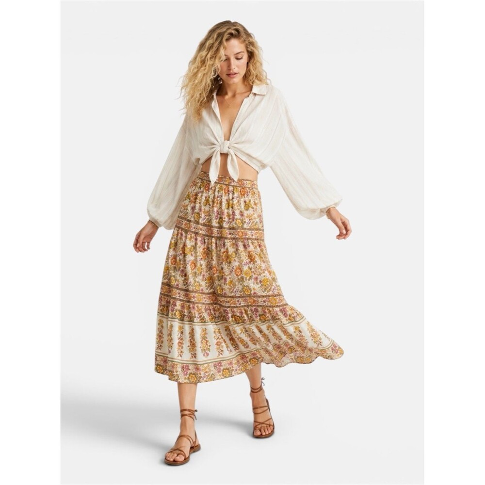 Cupcakes and Cashmere Floral Tiered Midi Skirt Small Boho